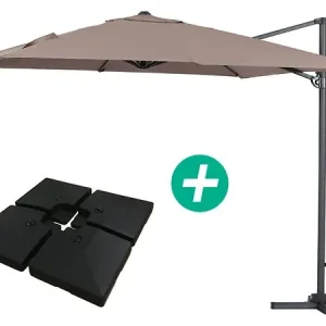 Prix Promo Parasol jardin déporté Alu "Sun 3" - Carré - 3 x 3 m - Taupe - Dalles incluses HABITAT ET JARDIN