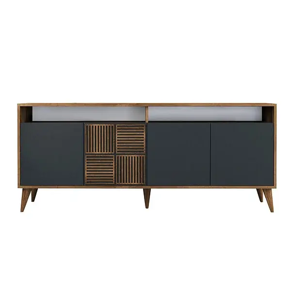 Nouvelle Collection Buffet en bois "Milan" - 180 x 35 x 78 cm - Noyer Anthracite HABITAT ET JARDIN