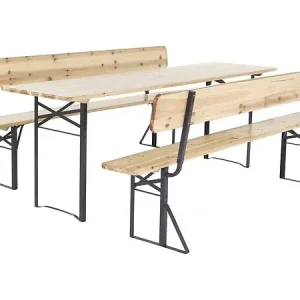 Livraison Express Salon de jardin set brasserie en bois avec dossier "Lisbonne" - 220 cm - Marron HABITAT ET JARDIN