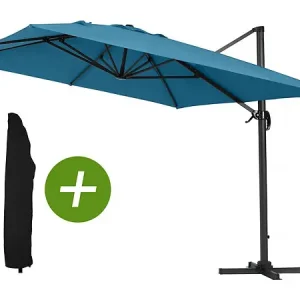 Parasol jardin déporté Alu "Sun 4" - Rectangle - 3 x 4 m - Bleu + Housse de protection HABITAT ET JARDIN Super Prix