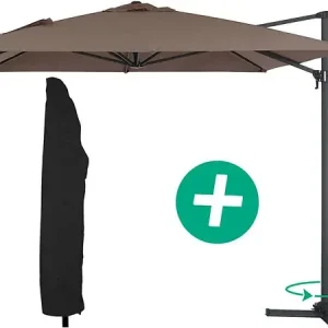 Expédié Aujourd'hui Parasol jardin déporté Alu "Sun 4" - Rectangle - 3 x 4 m + Housse de protection - Taupe HABITAT ET JARDIN