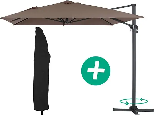 Expédié Aujourd'hui Parasol jardin déporté Alu "Sun 4" - Rectangle - 3 x 4 m + Housse de protection - Taupe HABITAT ET JARDIN