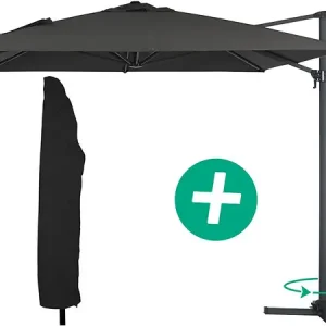 Certifié Parasol jardin déporté Alu "Sun 4" - Rectangle - 3 x 4 m + Housse de protection - Noir HABITAT ET JARDIN