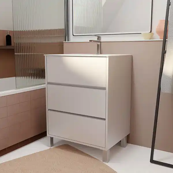 Offre Exclusive Pack Meuble Salle de Bains 60 cm Laqué Blanc, 3 tiroirs avec Vasque Céramique - XENOS AURLANE