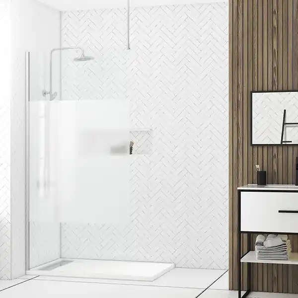 Paroi de Douche 100x200cm Dépolie - Profilé + Barre Plafond Finition Chrome - FREEDOM 2 FROSTED AURLANE Promotion