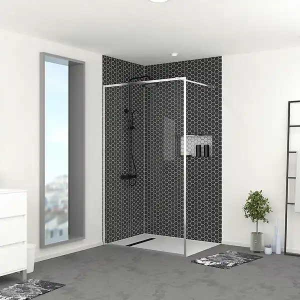 Prix Bas Paroi de Douche 120x200 cm - Cadre et Bras Aluminium Chrome - CHROMED CONTOURING AURLANE