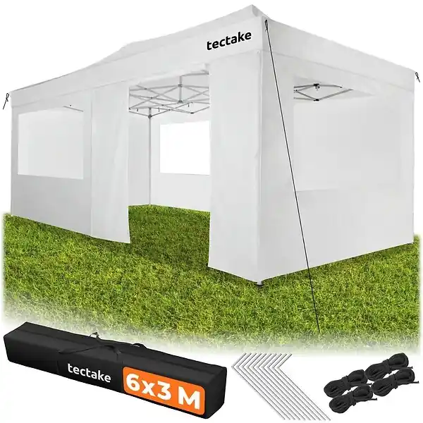 Pavillon pliable Viola 3 x 6 m, aluminium, 6 panneaux latéraux blanc TECTAKE Prix Bas