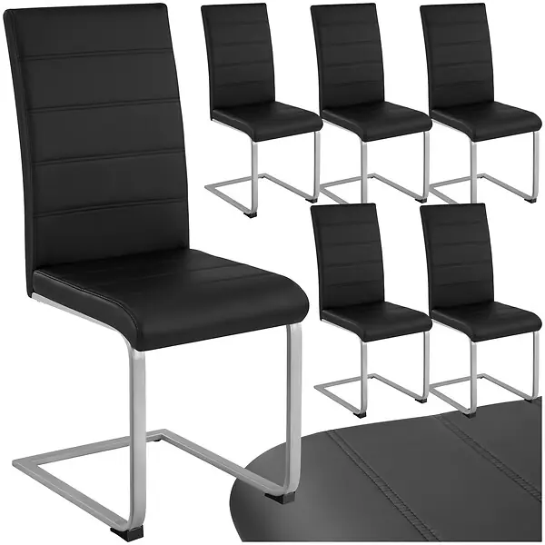 Achat Immédiat Ensemble de 6 chaises style scandinave housse en cuir synthétique noir TECTAKE