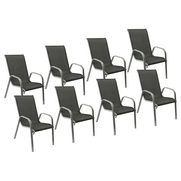 Prix Réduit Lot de 8 chaises MARBELLA en textilène gris - aluminium gris HAPPY GARDEN