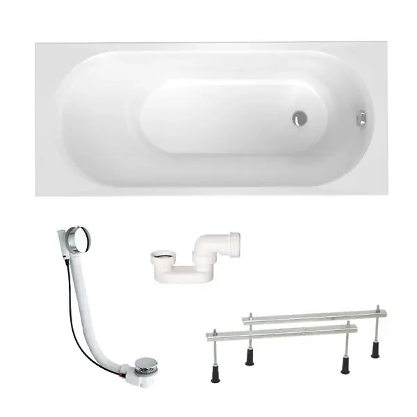 Project 170x70x45 cm baignoire rectangulaire en acrylique coulé 204 L + pieds + vidage + siphon, blanc (SATVAPRO170-SETP1) SWISS AQUA TECHNOLOGIES Authentique