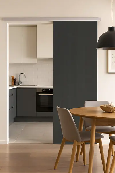Prix Bas Porte Coulissante Effet Chêne Anthracite Grey Oak H204 x L83 cm, Rail Alu GD MENUISERIES