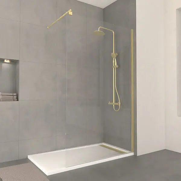 Retour Gratuit Paroi de Douche 120x200cm Verre Transparent - Barre de Fixation Extensible et Profil Or Brossé AURLANE