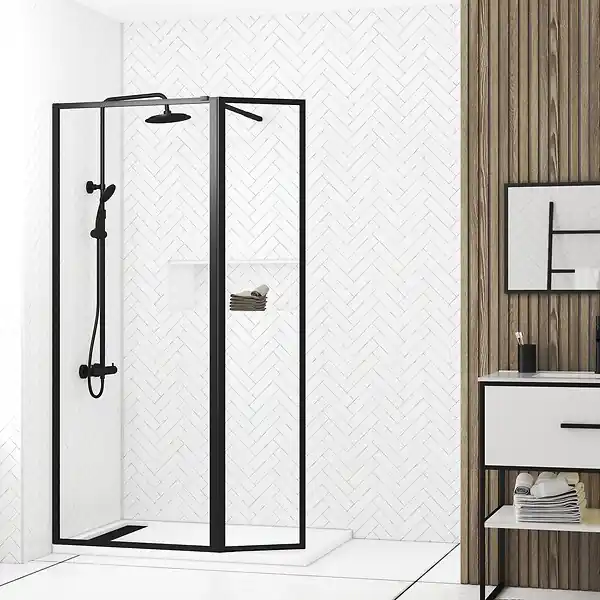 Paroi de Douche avec Volet Pivotant - Cadre et Bras Alu. NOIR MAT - 80+40x200cm - DARK CONTOURING AURLANE Acheter En Ligne