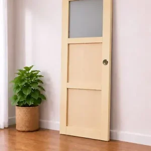 Nouvelle Collection Porte Coulissante bois Ayous 2 Panneaux, 1 Vitrage H204 x L73 cm, Coquilles GD MENUISERIES