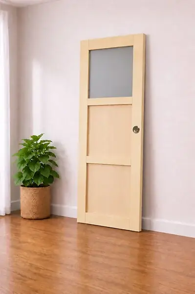 Nouvelle Collection Porte Coulissante bois Ayous 2 Panneaux, 1 Vitrage H204 x L73 cm, Coquilles GD MENUISERIES