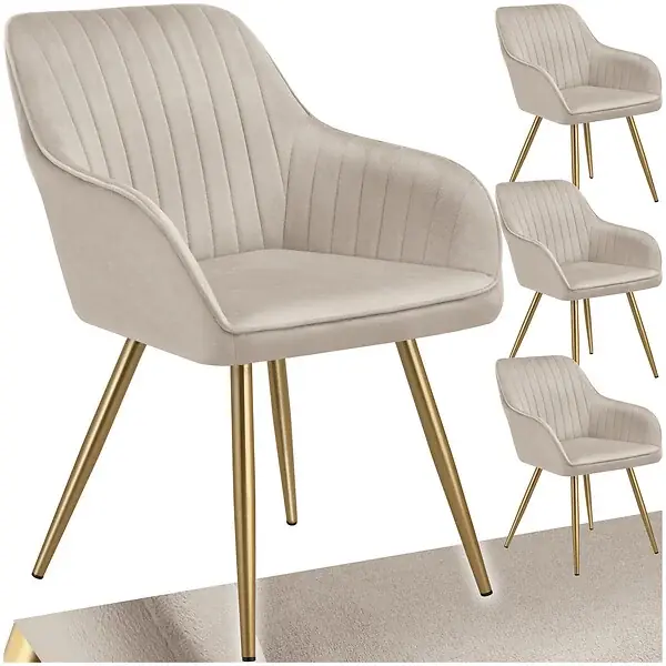 Lot 4 chaises de salle à manger aspect velours matelassé taupe/or TECTAKE Promotion Saisonnière