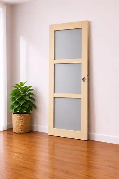 Porte Coulissante Ayous 3 Panneaux Gris Clair H204 x L73 cm, coquilles, tire doigt GD MENUISERIES Haute Qualité