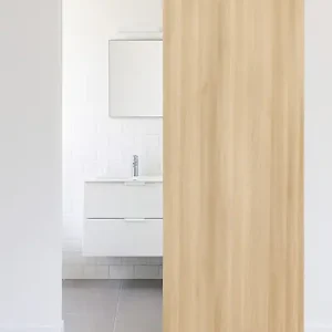 Authentique Porte Coulissante Décor Chêne Naturel Honey Oak H204 x L83 cm, Rail alu Bandeau Blanc GD MENUISERIES