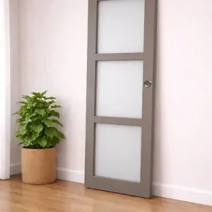 Expédié Aujourd'hui Porte Coulissante Gris Taupe RAL 7006 Vitrée H204 x L73 cm, coquilles, tire doigt GD MENUISERIES