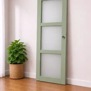 Retour Gratuit Porte Coulissante Vert Sauge RAL 6021 Vitrée H204 x L73 cm, coquilles, tire doigt GD MENUISERIES