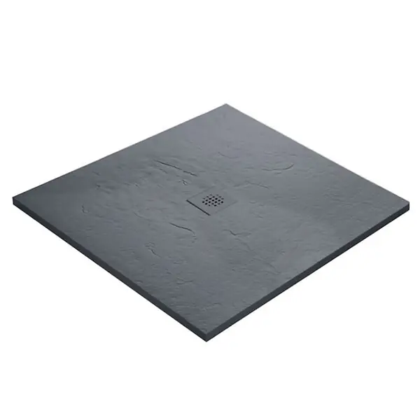 Vente Directe Receveur résine U-Tile imitation marbre noir - grille carrée centrée MARMOX