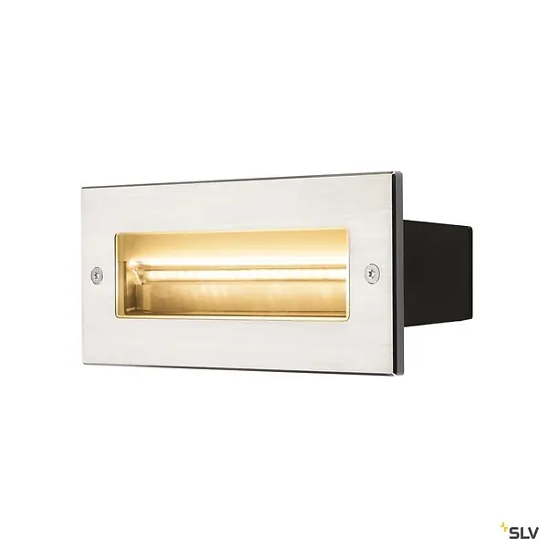 Vente Flash Encastré mural extérieur BRICK, asymétrique, inox, LED, 11W, 3000K, IP65, collerette inox 316 SLV