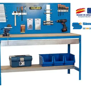 Authentique SimonRack - Kit Etabli avec tiroir 1440x1500x600mm - BT-2 BOX 1500 BLEU/BOIS Simon Rack
