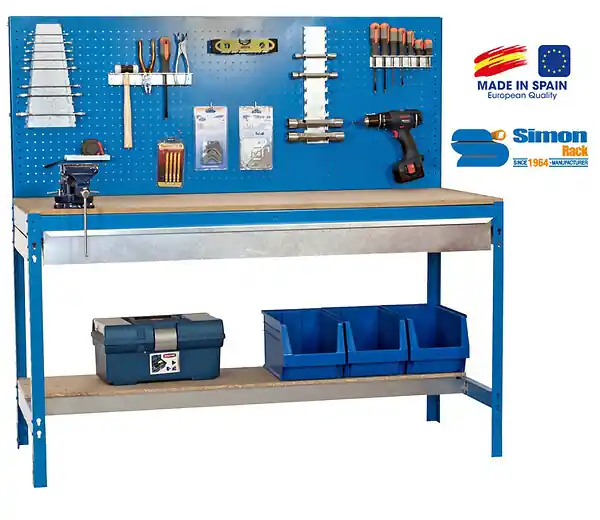 Authentique SimonRack - Kit Etabli avec tiroir 1440x1500x600mm - BT-2 BOX 1500 BLEU/BOIS Simon Rack