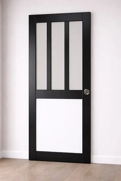 Porte Coulissante Atelier noir, panneau blanc Vitrée H204 x L73 cm, serrure condamnation GD MENUISERIES Quantité Limitée