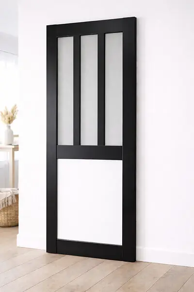 Porte Coulissante Atelier noir, blanc Vitrée H204 x L83 cm, Coquilles GD MENUISERIES Expédition Rapide