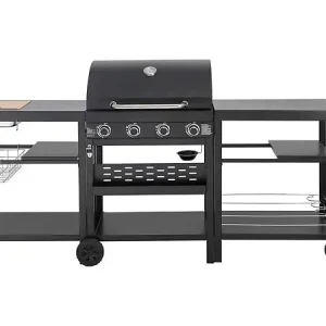 Nouvelle Collection Barbecue à gaz cuisine d‘extérieur - 12 kw - 4 brûleurs - Noir HABITAT ET JARDIN