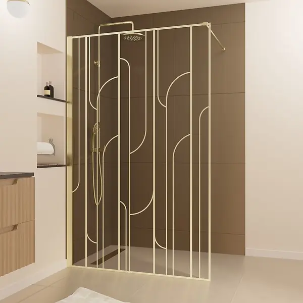 Paroi de douche à l‘italienne 120x195cm Sérigraphie Art Déco Arrondie - Or Brossé - GATSBY AURLANE Vente Flash