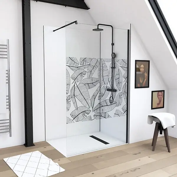 Offre Exclusive Paroi de Douche 120x195cm Serigraphie Type Jungle - Verre 5mm - Bras de Fixation Redecoupable AURLANE