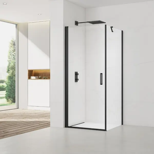 Swiss Aqua Technologies Fusion ensemble porte pivotante /paroi 90x80cm anticalcaire avec profilés noir mat (SATFUD90S80C-SET) Meilleur Choix