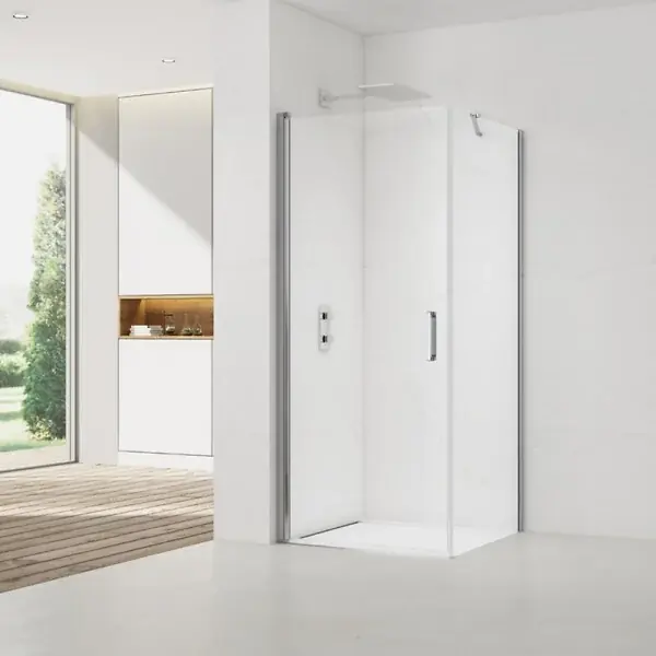 Swiss Aqua Technologies Fusion ensemble porte pivotante /paroi 80x80cm anticalcaire avec profilés chrome brillant (SATFUD80S80-SET) Bon Plan