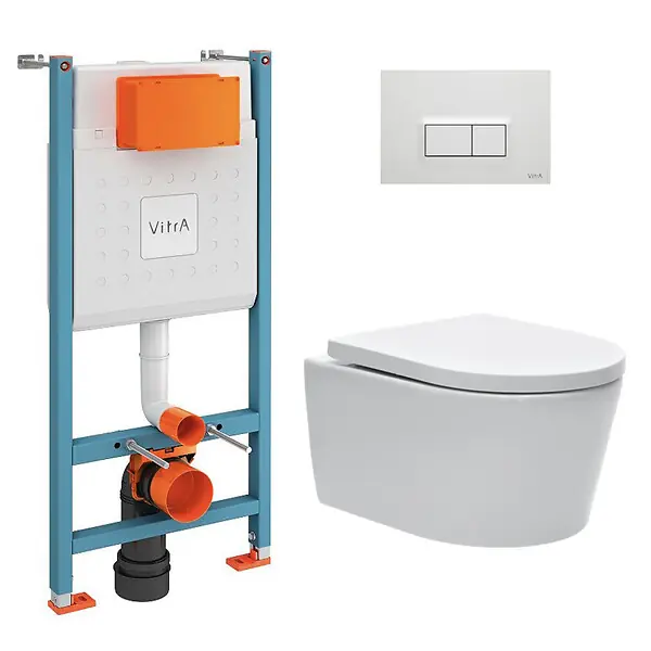 Populaire Pack WC Bâti-support V-Fix Core + WC SAT sans bride et fixations invisibles + Plaque, Blanc brillant (V-FixSATrimless-1) VITRA