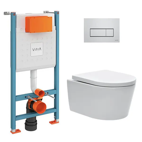 Acheter Direct Pack WC Bâti-support V-Fix Core + WC SAT sans bride et fixations invisibles + Plaque Chrome brillant (V-FixSATrimless-8) VITRA