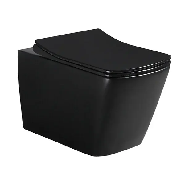 Solde Swiss Aqua Technologies WC suspendu Infinitio noir mat sans bride Design, fixations invisibles + abattant softclose (SquareBlackInfinitio)
