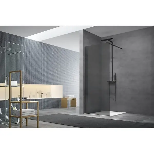 Swiss Aqua Technologies Set Walk-in Paroi de douche fixe à l‘italienne 117x200 cm, Verre fumé. Noir (WI120KS-SET) Paiement Sécurisé