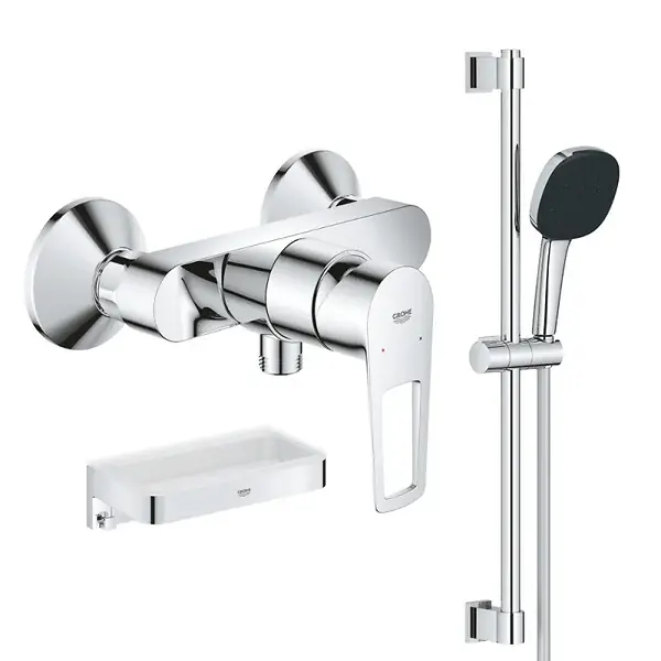 Retour Gratuit Pack mitigeur douche mécanique StartLoop + Ensemble de douche 2 jets avec barre + Panier douche GROHE
