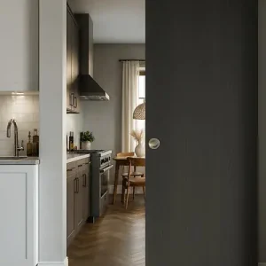 Porte Coulissante Effet Chêne Anthracite Grey Oak H204 x L73 cm, Rail alu Bandeau noir, coquilles GD MENUISERIES Super Prix