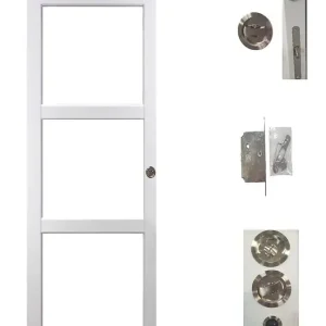 Porte Coulissante Kenya blanc Vitrage transparent H204 x L83 cm, serrure condamnation GD MENUISERIES Promotion