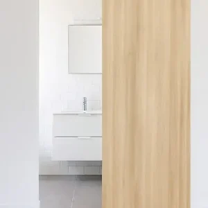 Porte Coulissante Décor Chêne Naturel Honey Oak H204 x L93 cm, Rail alu Bandeau Blanc GD MENUISERIES Bon Plan