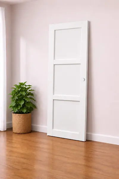 Porte Coulissante Korya Blanc 3 panneaux H204 x L83 cm, Coquilles blanc GD MENUISERIES Certifié