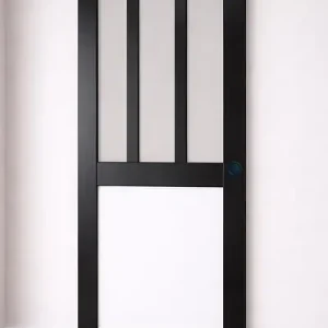 Must-Have Porte Coulissante Atelier noir, panneau blanc Vitrée H204 x L83 cm, Coquilles Noir GD MENUISERIES