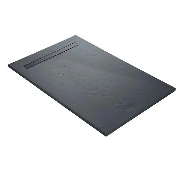 Receveur résine U-Tile imitation marbre noir - grille caniveau excentrée MARMOX Authentique