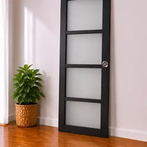 Marque Porte Coulissante Telia Noir Vitrée H204 x L73 cm, serrure condamnation GD MENUISERIES