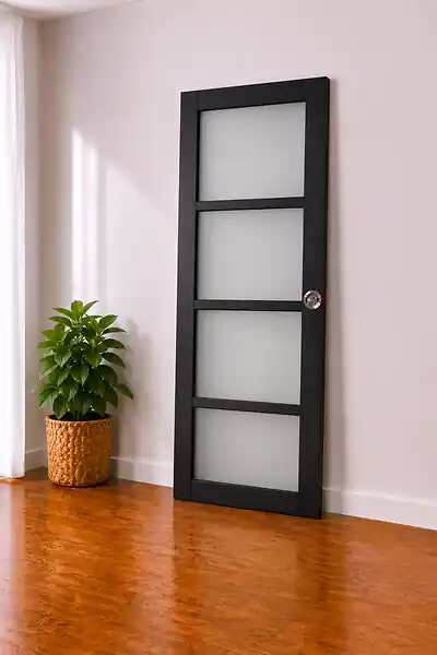 Marque Porte Coulissante Telia Noir Vitrée H204 x L73 cm, serrure condamnation GD MENUISERIES