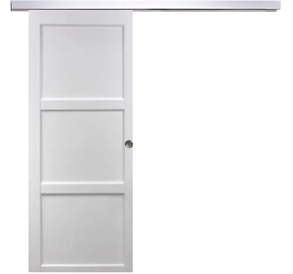Acheter Direct Porte Coulissante Korya Blanc 3 panneaux H204 x L73 cm, Rail Alu, Coquilles GD MENUISERIES