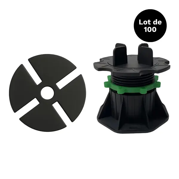 Lot de 100 plots réglables 50-80 mm dalle et carrelage avec cales anti-bruit 78 mm Noir, Lot - 100 plots MCCOVER Solde